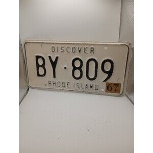 1967 Rhode Island License Plate Vintage Black White Excellent Condition Man Cave